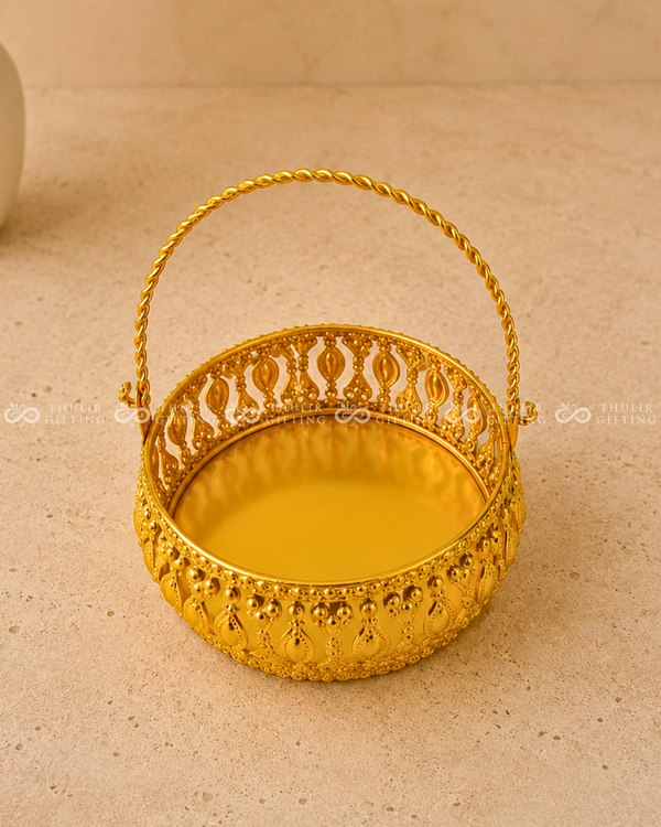 Golden Finish Basket with Handle