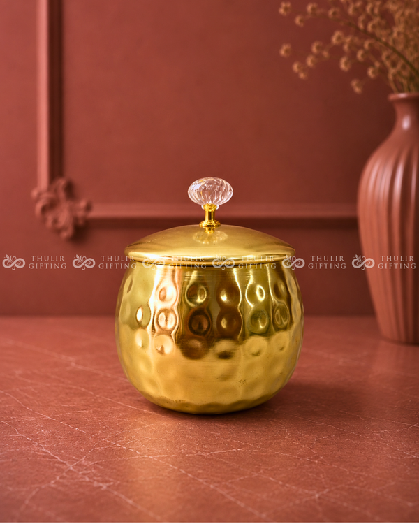 Golden Finish Metal Jar - 5 Inches