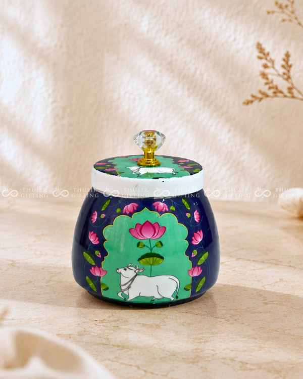 Pichwai Metal Jar – 4 Inch (Assorted)