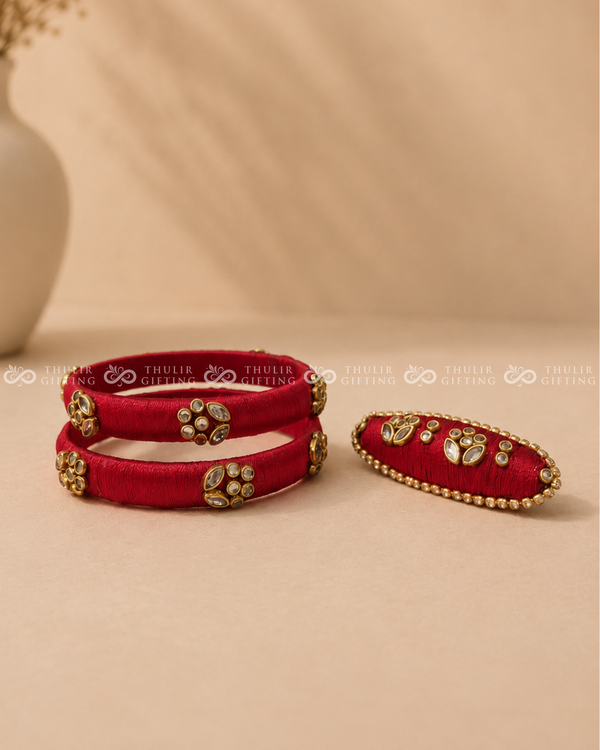 Silk Thread Bangles with Saree Pin