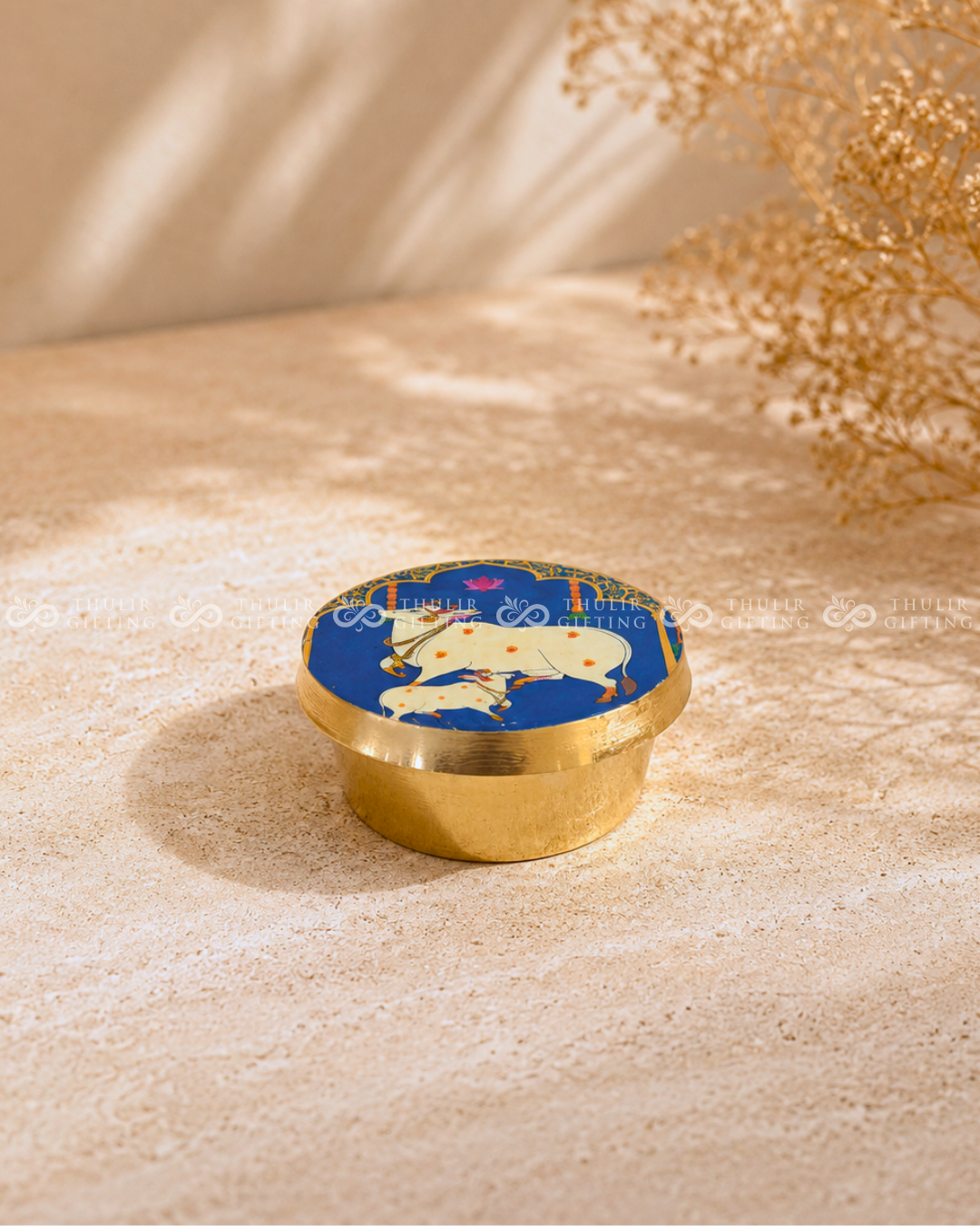 Pichwai Brass Kumkum Box (Assorted)