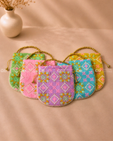 Designer Embroidery Potli Bag with Pearl Handle – Assorted