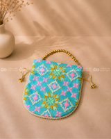 Designer Embroidery Potli Bag with Pearl Handle – Assorted