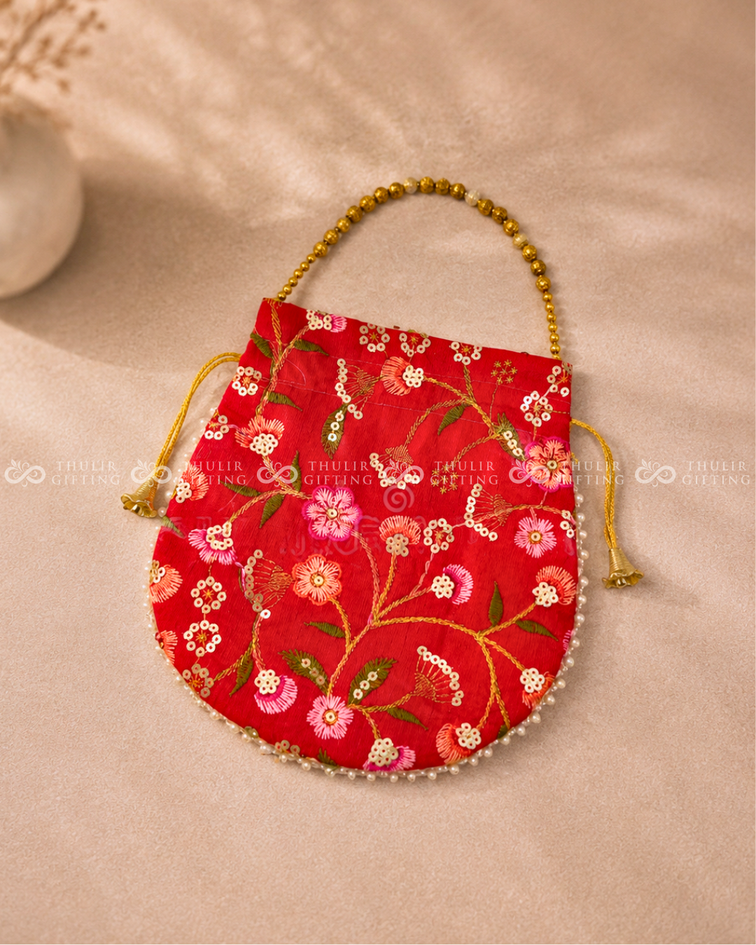 Embroidered Potli Bag with Pearl Handle (Assorted )
