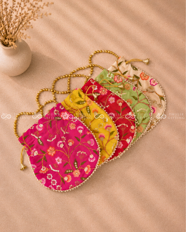 Embroidered Potli Bag with Pearl Handle (Assorted )