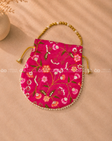 Embroidered Potli Bag with Pearl Handle (Assorted )