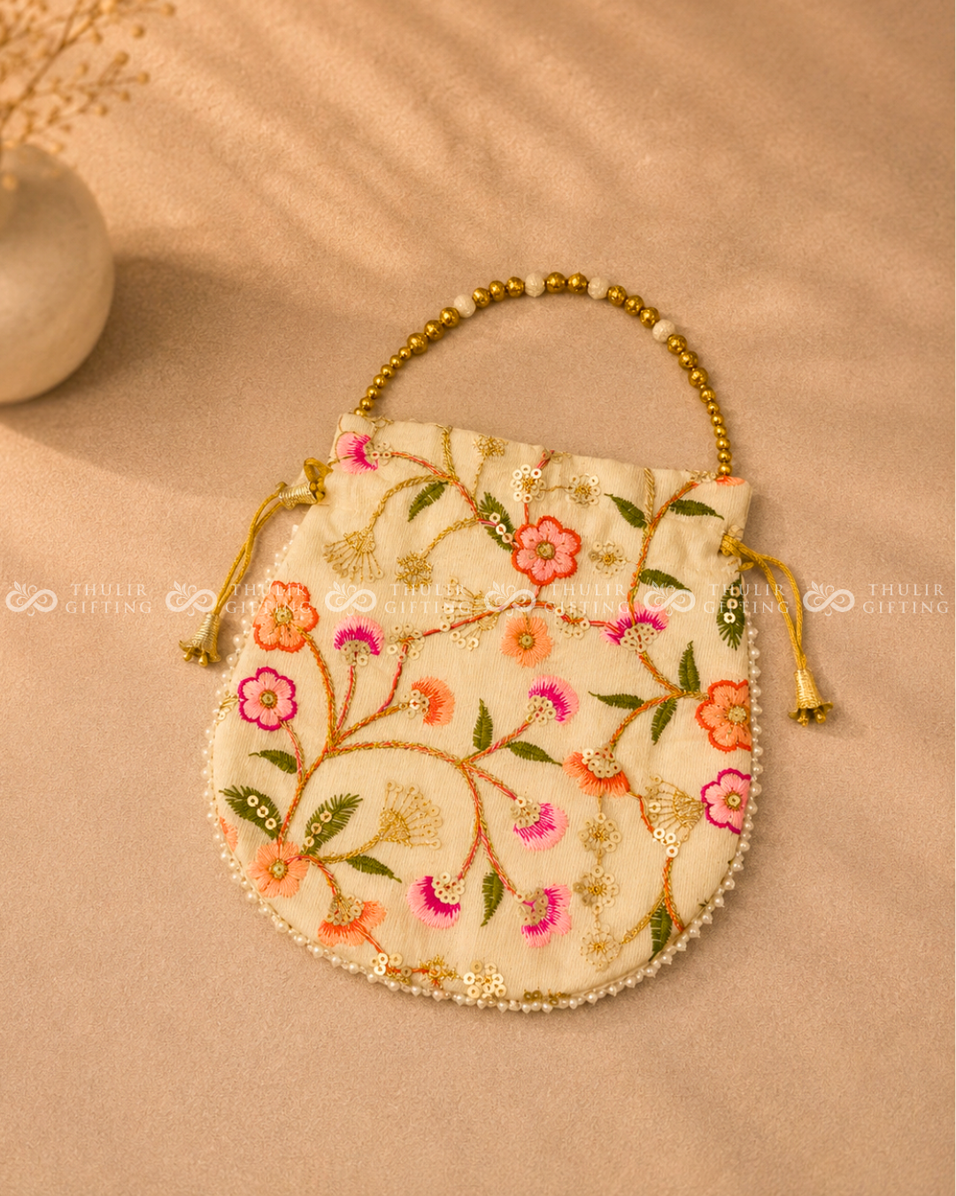 Embroidered Potli Bag with Pearl Handle (Assorted )