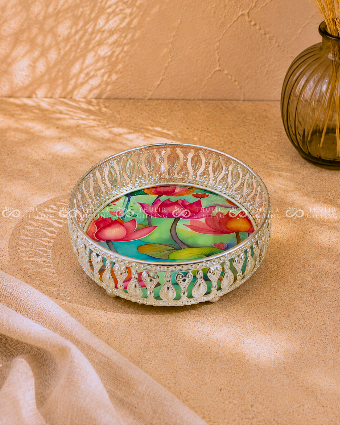 German Silver Floral Tray - 6 Inch (Assorted)