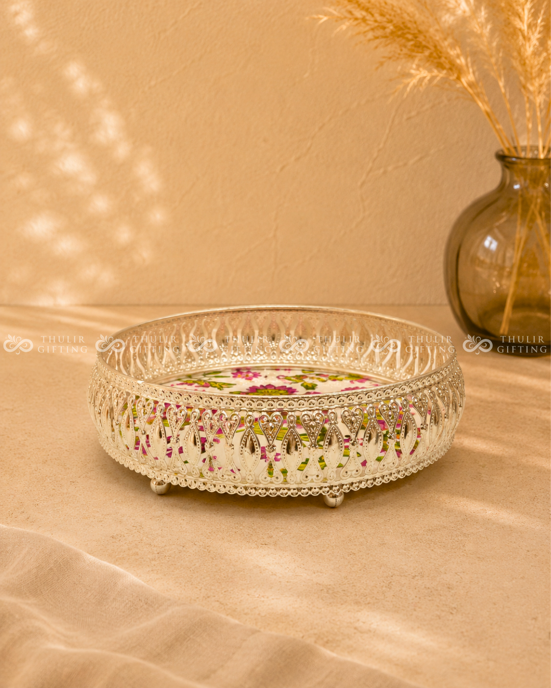 German Silver Floral Tray - 8 Inch (Assorted)