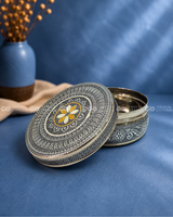Floral Meenakari Steel Box – Silver