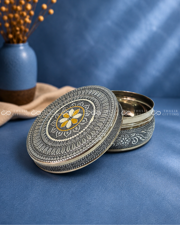 Floral Meenakari Steel Box – Silver