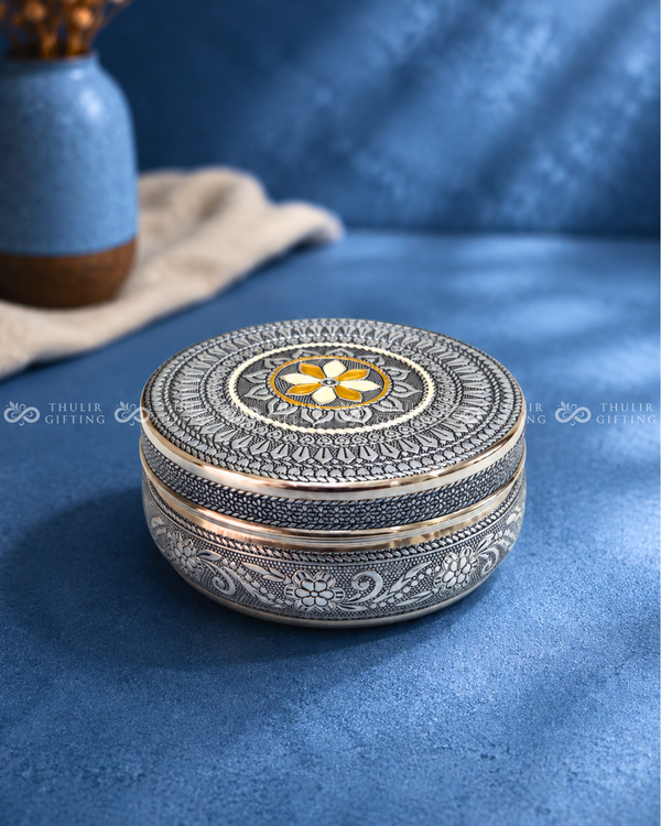 Floral Meenakari Steel Box – Silver