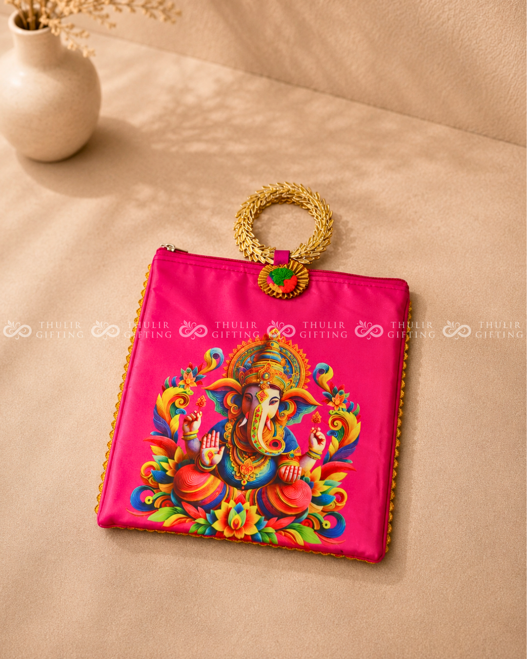Ganesha Printed Potli Bag with Handle (Assorted )