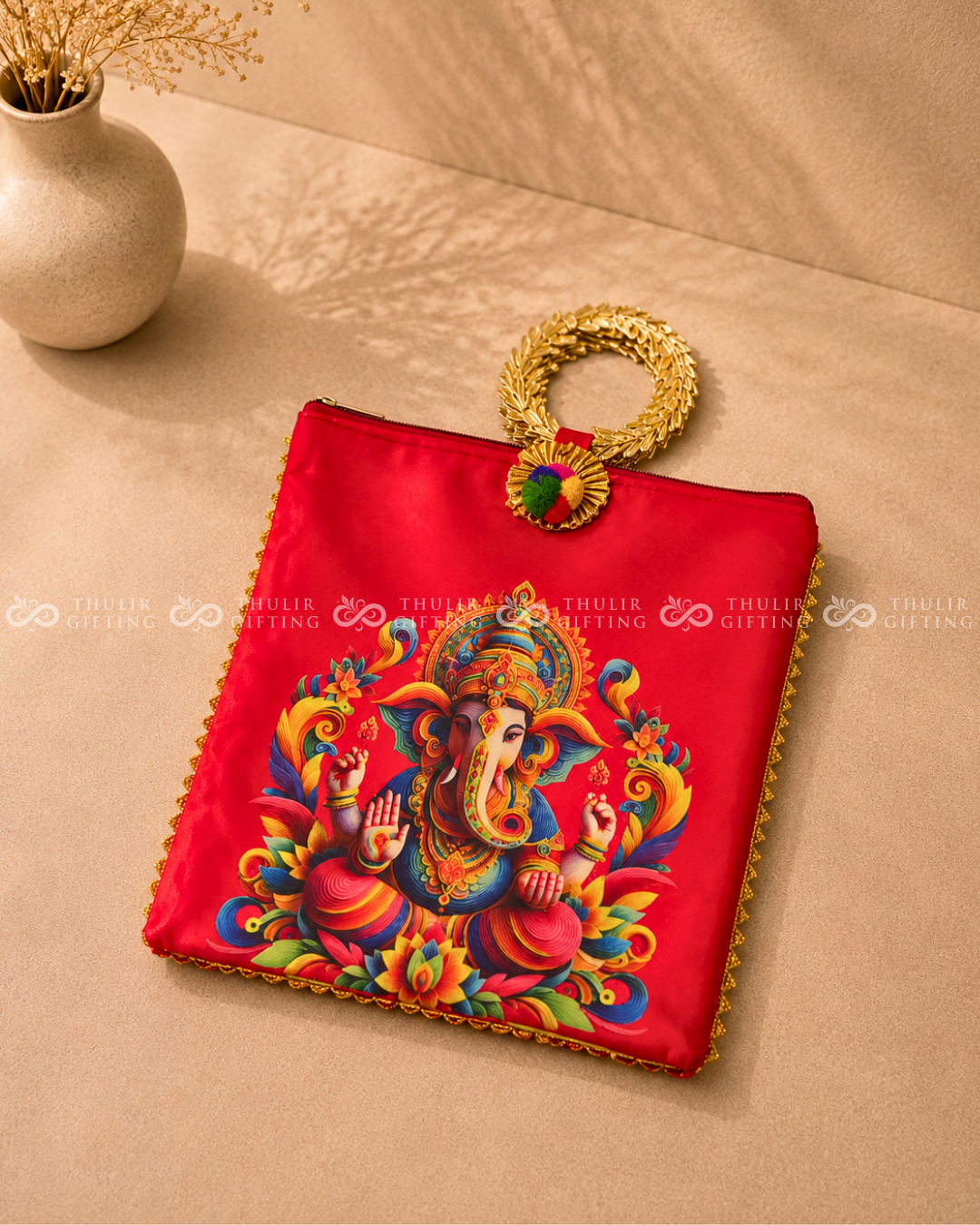 Ganesha Printed Potli Bag with Handle (Assorted )