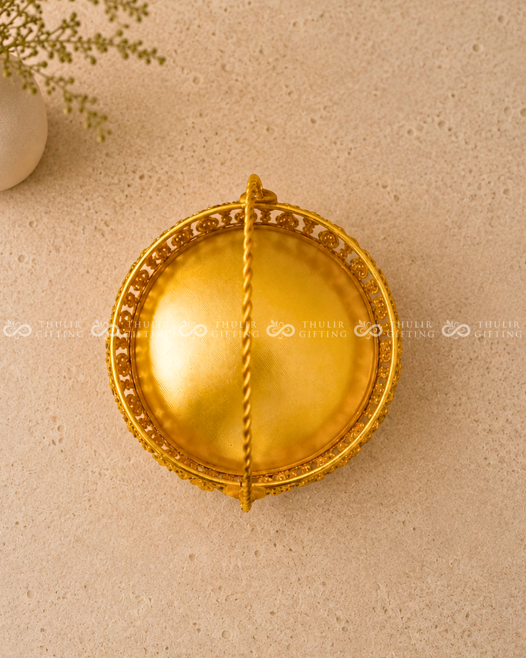 Golden Finish Basket with Handle