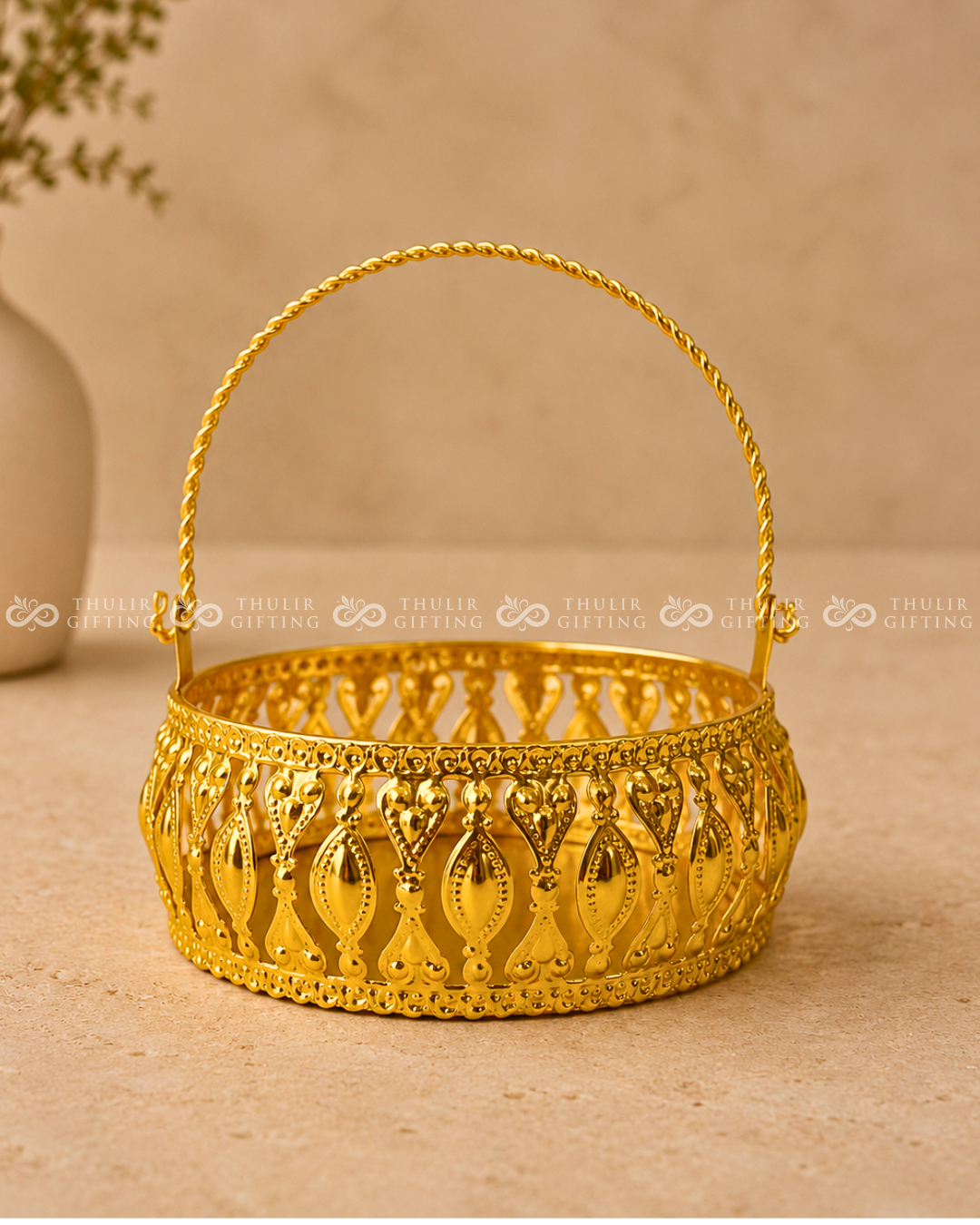 Golden Finish Basket with Handle