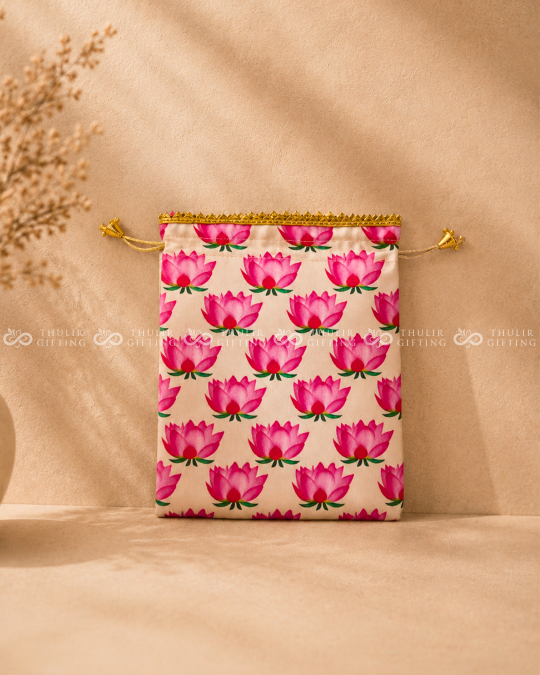 Lotus Printed Potli Bag - 9x7 Inches (Assorted )