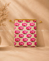 Lotus Printed Potli Bag - 9x7 Inches (Assorted )