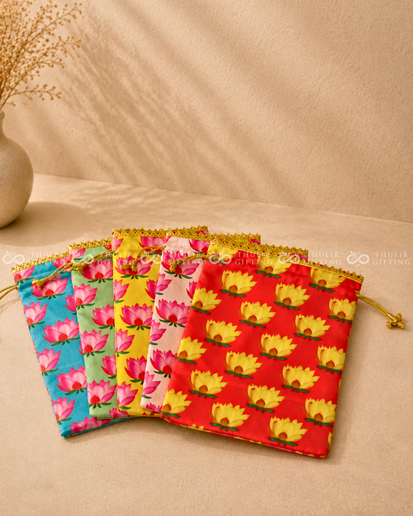 Lotus Printed Potli Bag - 9x7 Inches (Assorted )