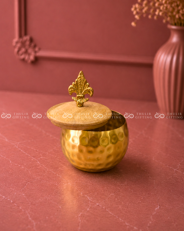 Golden Finish Wooden Lid Jar - 4 Inches