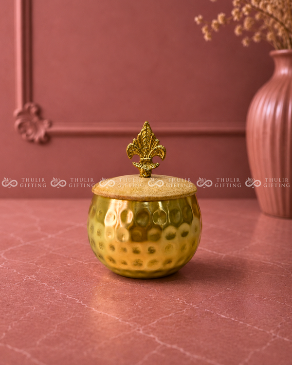 Golden Finish Wooden Lid Jar - 4 Inches