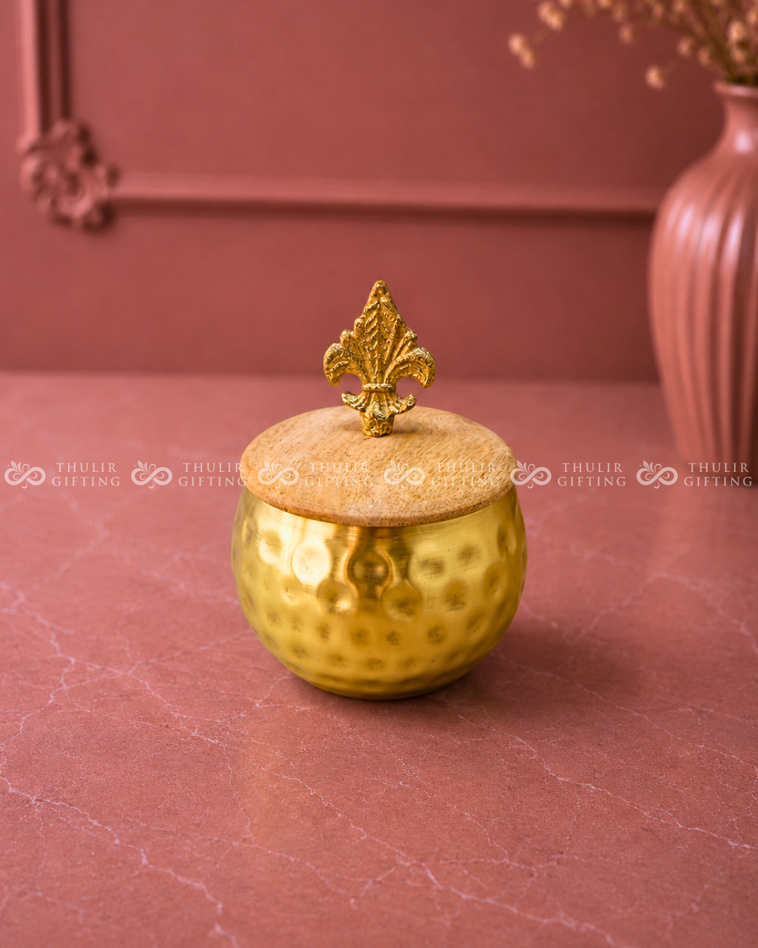 Golden Finish Wooden Lid Jar - 4 Inches