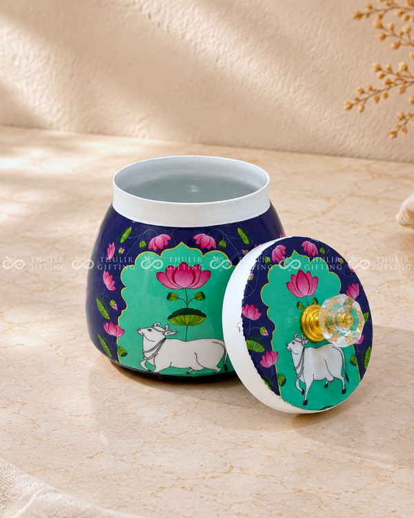 Pichwai Metal Jar – 4 Inch (Assorted)