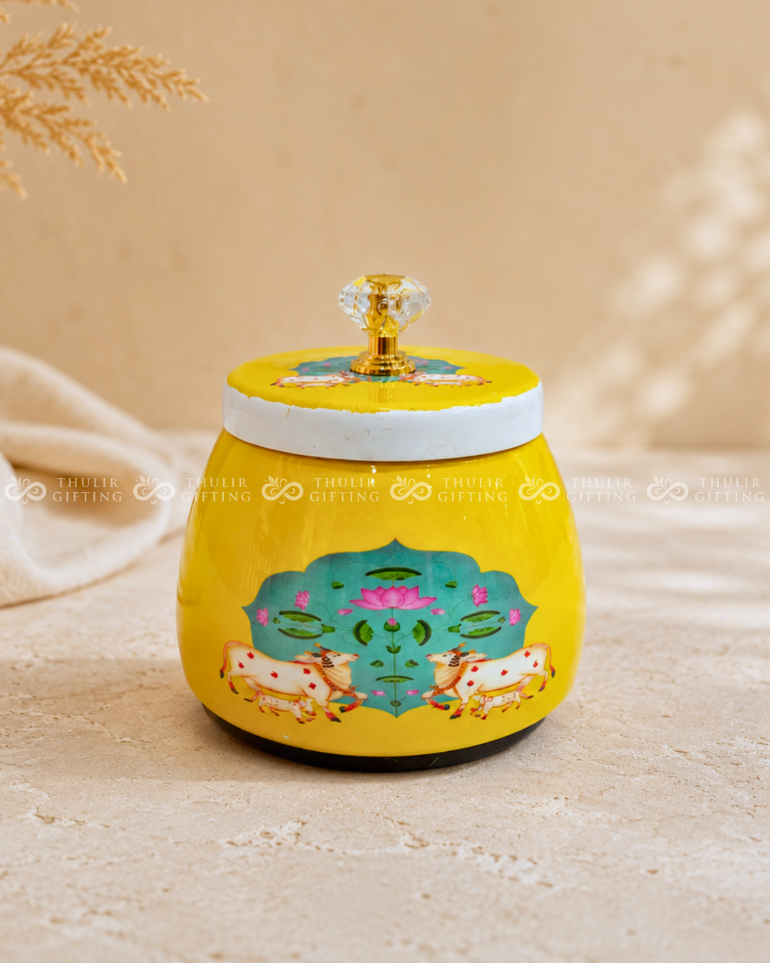Pichwai Metal Jar – 4 Inch (Assorted)