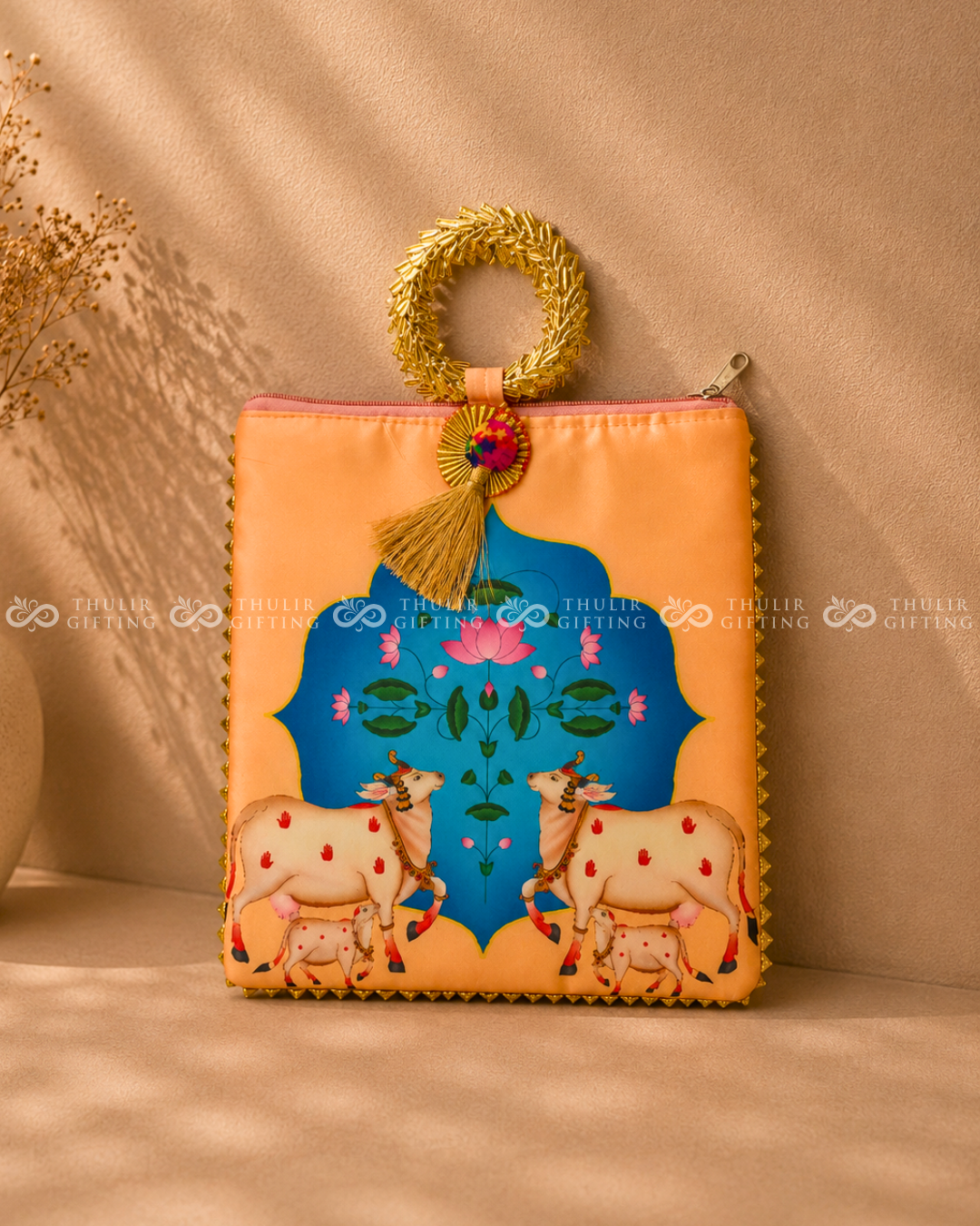 Pichwai Printed Potli Bag with Handle (Assorted)