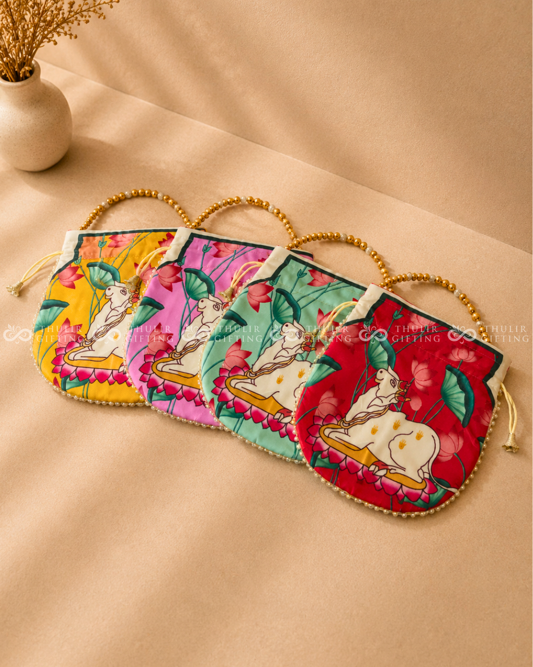 Pichwai Potli Bag with Pearl Handle (Assorted)