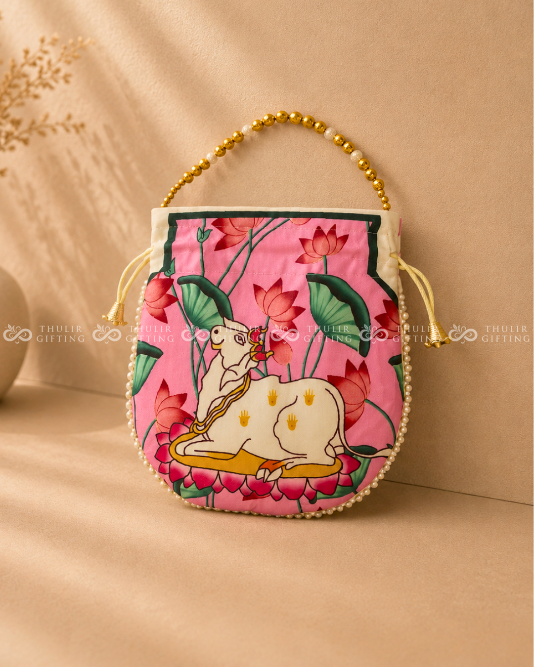 Pichwai Potli Bag with Pearl Handle (Assorted)