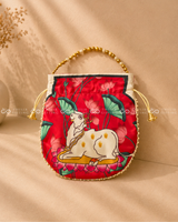Pichwai Potli Bag with Pearl Handle (Assorted)