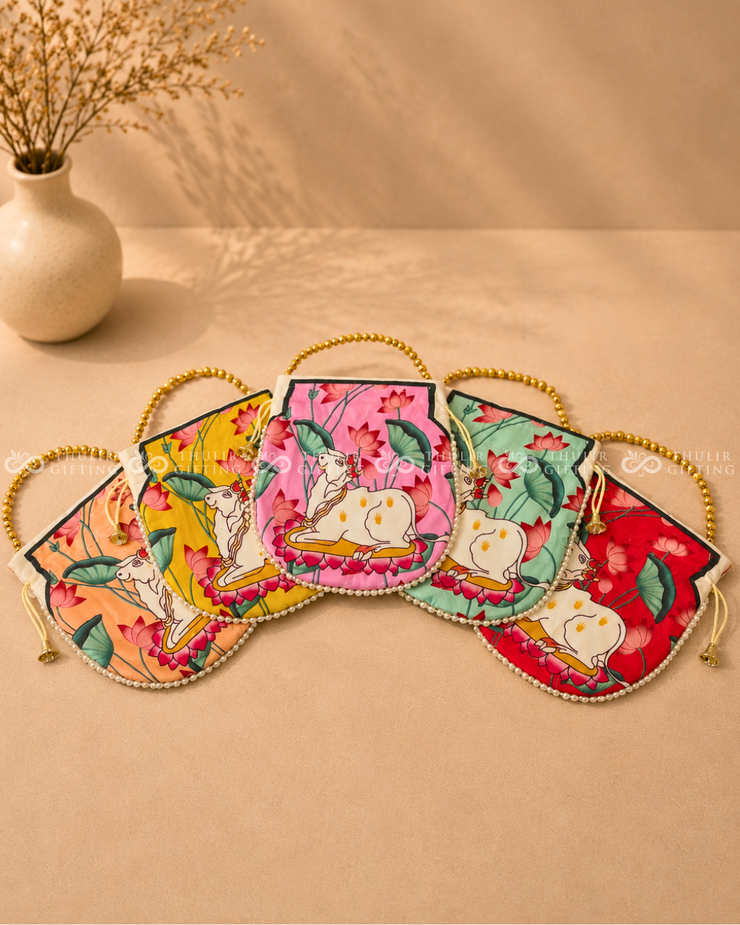 Pichwai Potli Bag with Pearl Handle (Assorted)