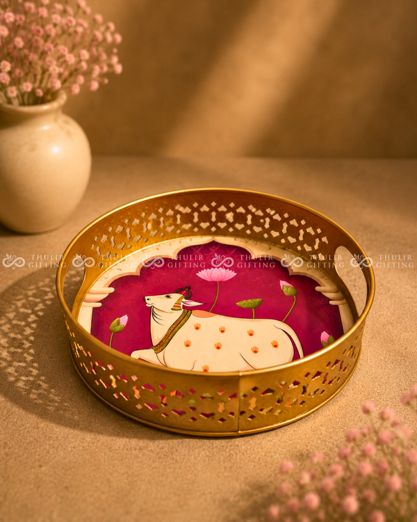 Pichwai Metal Tray- 8 Inch (Assorted)