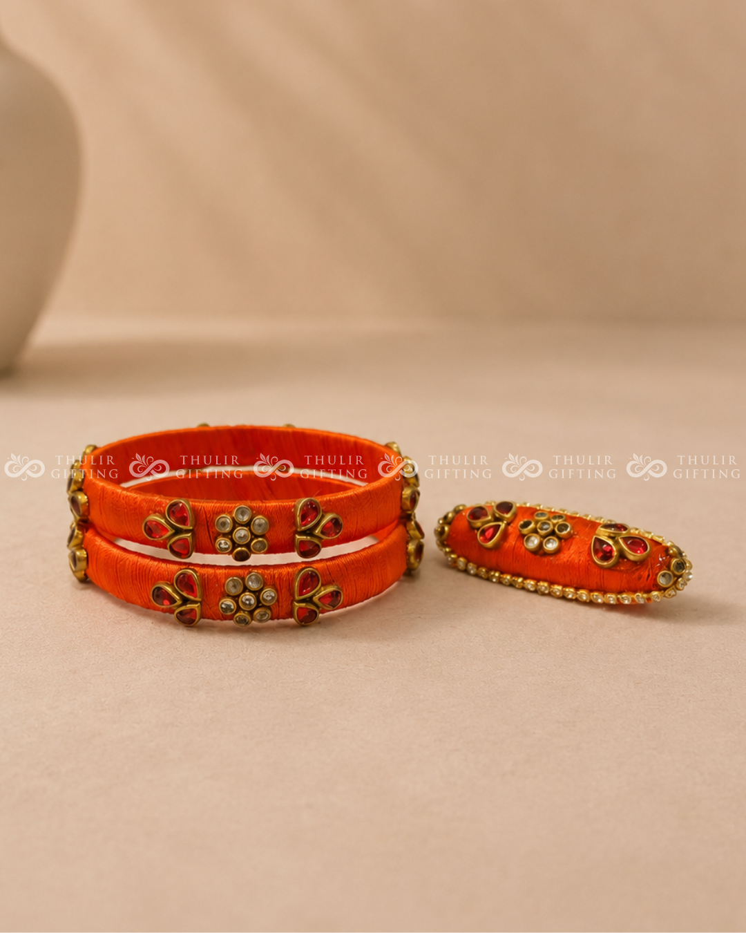 Silk Thread Bangles with Saree Pin