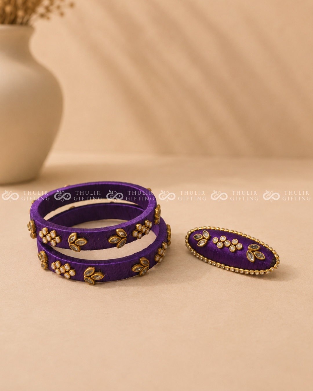 Silk Thread Bangles with Saree Pin