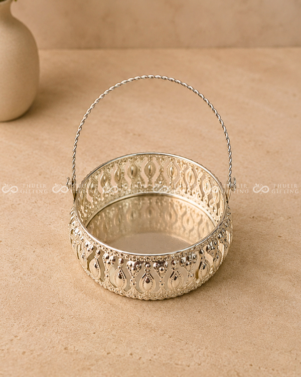 Silver Finish Basket with Handle
