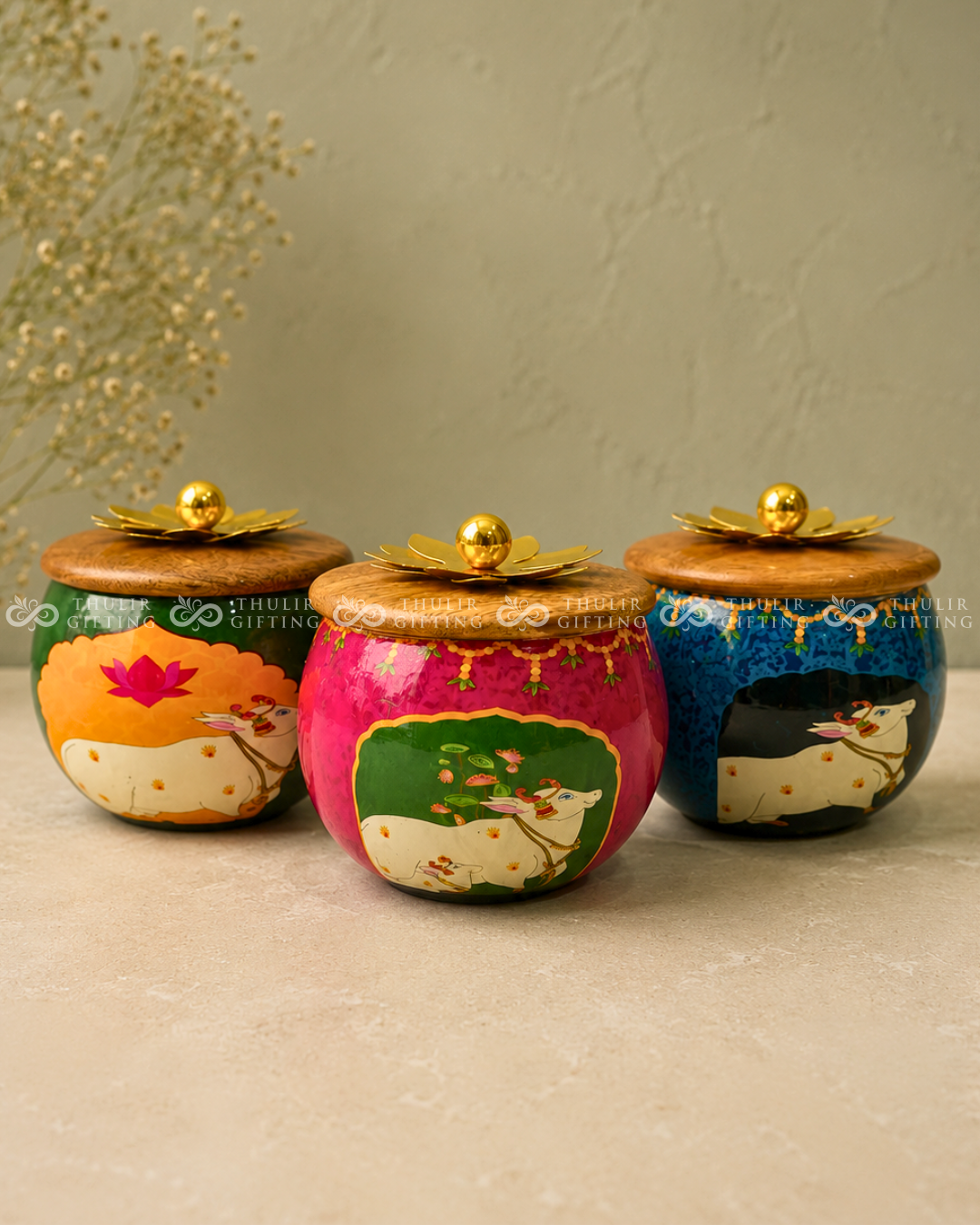 Pichwai Wooden Lid Jar (Assorted)